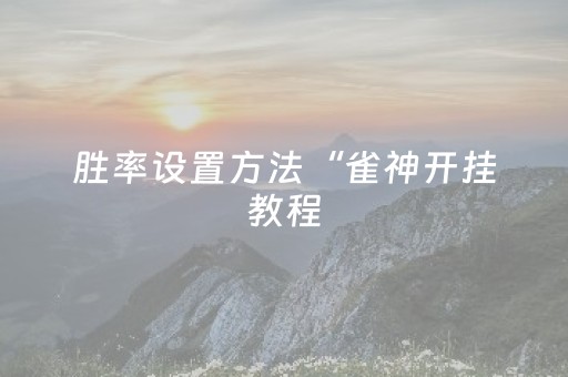 胜率设置方法“雀神开挂教程（助赢神器通用版）