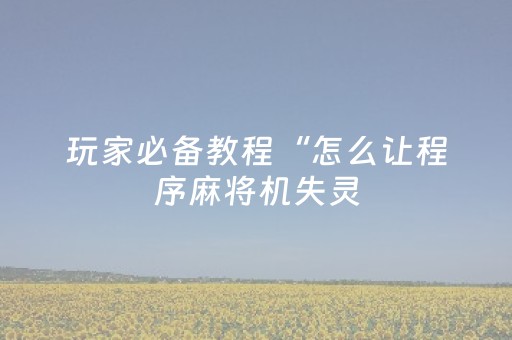 玩家必备教程“怎么让程序麻将机失灵（专用辅牌神器免安装）