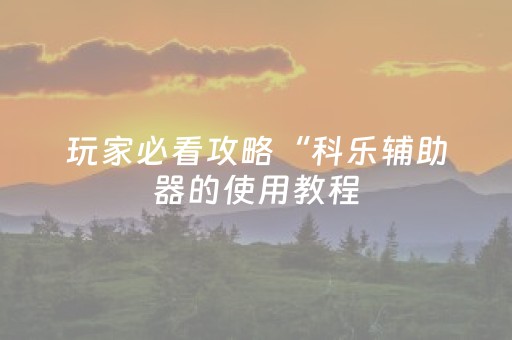玩家必看攻略“科乐辅助器的使用教程（专用辅牌神器免安装）