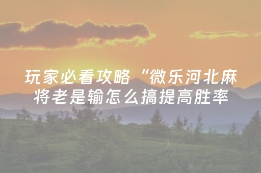 玩家必看攻略“微乐河北麻将老是输怎么搞提高胜率（专用辅牌神器免安装）