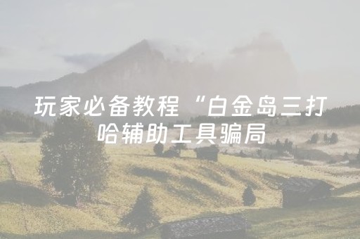 玩家必备教程“白金岛三打哈辅助工具骗局（助赢神器通用版）
