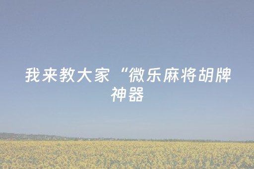 我来教大家“微乐麻将胡牌神器（专用辅牌神器免安装）