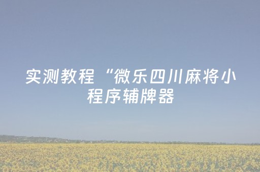 实测教程“微乐四川麻将小程序辅牌器（助赢神器通用版）