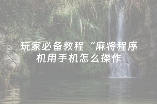 玩家必备教程“麻将程序机用手机怎么操作（助赢神器通用版）