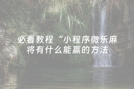 必看教程“小程序微乐麻将有什么能赢的方法（专用辅牌神器免安装）