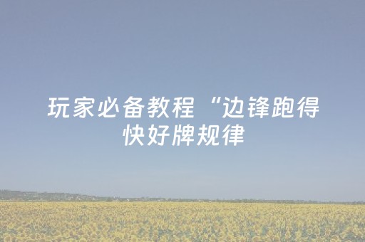 玩家必备教程“边锋跑得快好牌规律（助赢神器通用版）