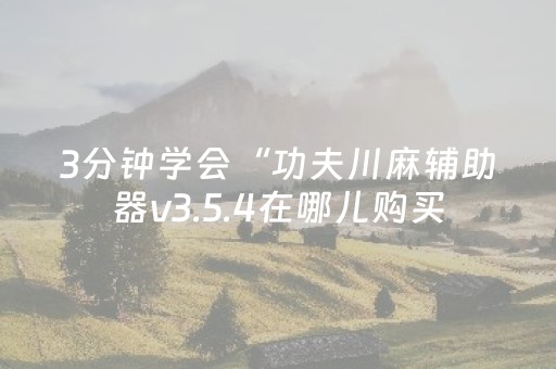 3分钟学会“功夫川麻辅助器v3.5.4在哪儿购买（助赢神器通用版）