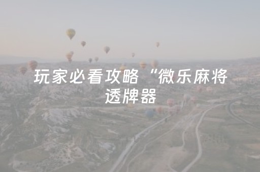 玩家必看攻略“微乐麻将透牌器（助赢神器通用版）