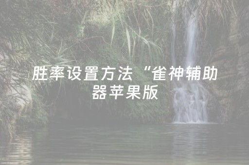 胜率设置方法“雀神辅助器苹果版（助赢神器通用版）