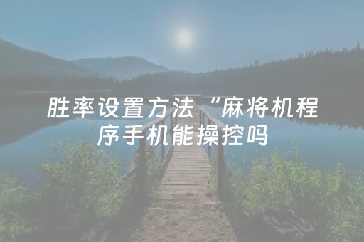 胜率设置方法“麻将机程序手机能操控吗（助赢神器通用版）