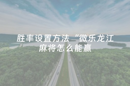 胜率设置方法“微乐龙江麻将怎么能赢（助赢神器通用版）