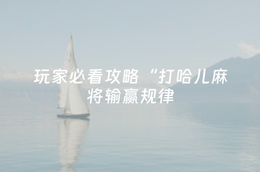 玩家必看攻略“打哈儿麻将输赢规律（专用辅牌神器免安装）