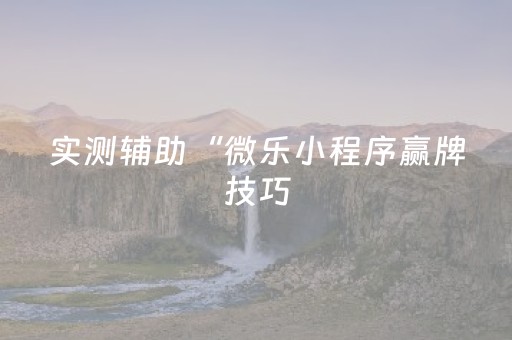 实测辅助“微乐小程序赢牌技巧（专用辅牌神器免安装）