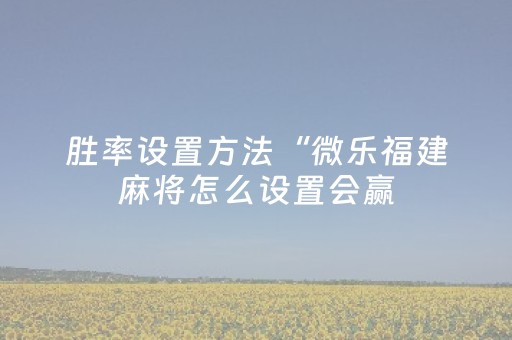 胜率设置方法“微乐福建麻将怎么设置会赢（助赢神器通用版）