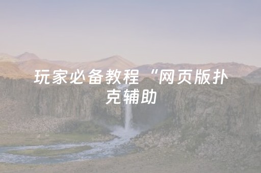 玩家必备教程“网页版扑克辅助（专用辅牌神器免安装）