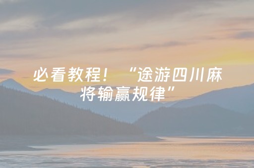必看教程！“途游四川麻将输赢规律”（详细辅助教程）-哔哩哔哩