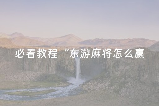 必看教程“东游麻将怎么赢（专用辅牌神器免安装）