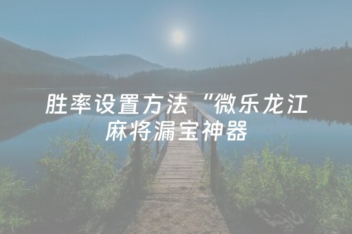 胜率设置方法“微乐龙江麻将漏宝神器（助赢神器通用版）