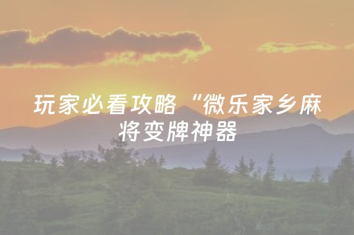 玩家必看攻略“微乐家乡麻将变牌神器（专用辅牌神器免安装）
