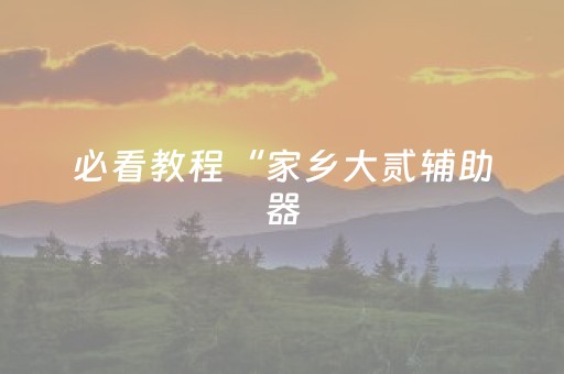必看教程“家乡大贰辅助器（助赢神器通用版）
