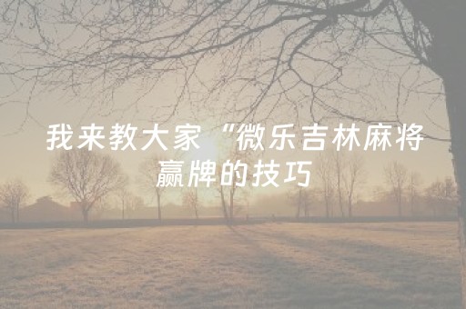 我来教大家“微乐吉林麻将赢牌的技巧（专用辅牌神器免安装）