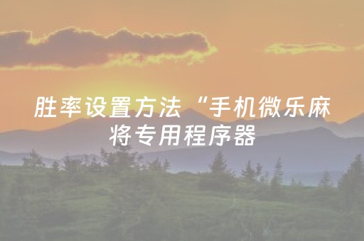 胜率设置方法“手机微乐麻将专用程序器（专用辅牌神器免安装）