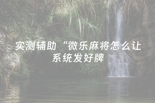 实测辅助“微乐麻将怎么让系统发好牌（专用辅牌神器免安装）