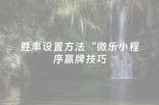 胜率设置方法“微乐小程序赢牌技巧（专用辅牌神器免安装）