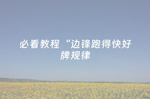必看教程“边锋跑得快好牌规律（专用辅牌神器免安装）