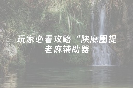 玩家必看攻略“陕麻圈捉老麻辅助器（专用辅牌神器免安装）