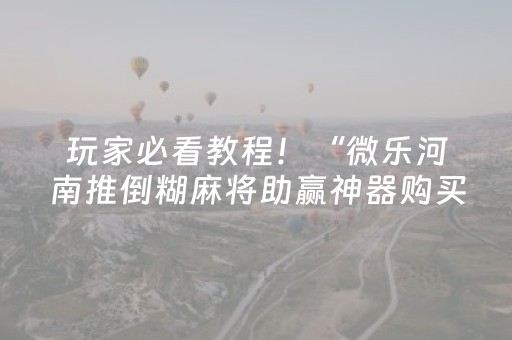 玩家必看教程！“微乐河南推倒糊麻将助赢神器购买”（详细辅助教程）-哔哩哔哩
