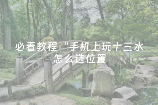 必看教程“手机上玩十三水怎么选位置（助赢神器通用版）