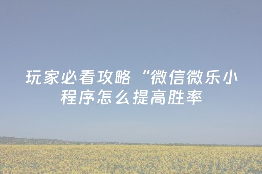 玩家必看攻略“微信微乐小程序怎么提高胜率（专用辅牌神器免安装）
