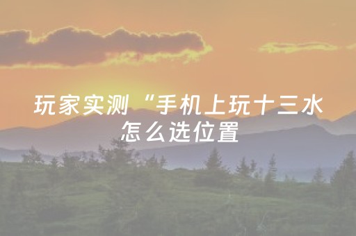 玩家实测“手机上玩十三水怎么选位置（助赢神器通用版）