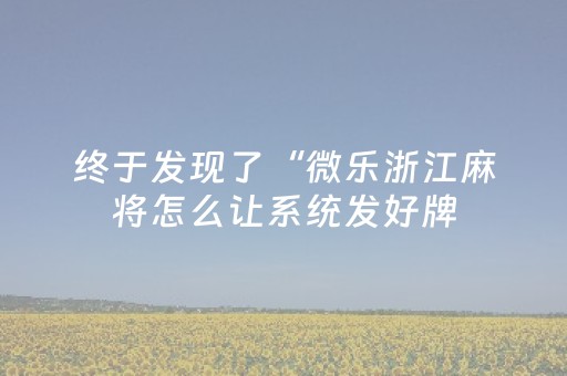 终于发现了“微乐浙江麻将怎么让系统发好牌（专用辅牌神器免安装）
