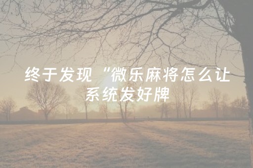 终于发现“微乐麻将怎么让系统发好牌（专用辅牌神器免安装）