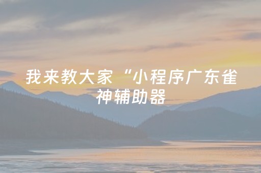 我来教大家“小程序广东雀神辅助器（专用辅牌神器免安装）