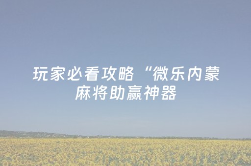 玩家必看攻略“微乐内蒙麻将助赢神器（专用辅牌神器免安装）
