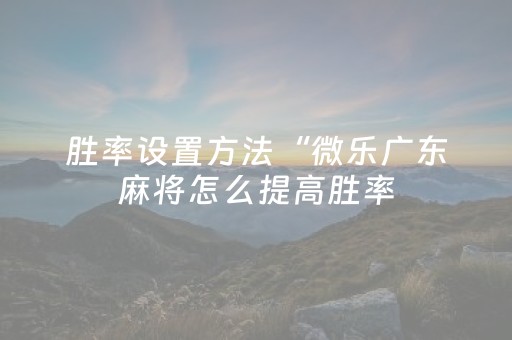 胜率设置方法“微乐广东麻将怎么提高胜率（助赢神器通用版）
