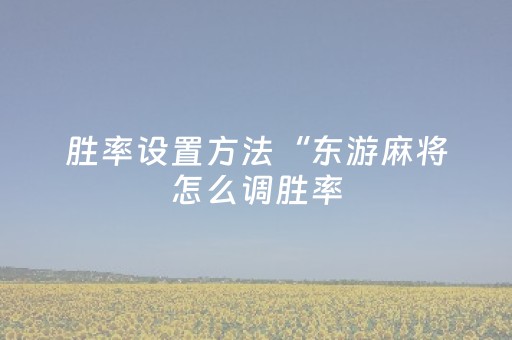 胜率设置方法“东游麻将怎么调胜率（专用辅牌神器免安装）
