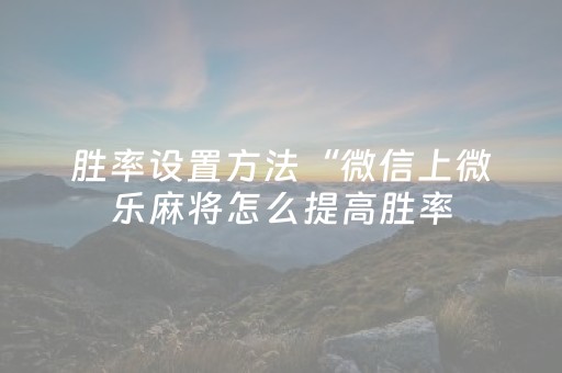 胜率设置方法“微信上微乐麻将怎么提高胜率（助赢神器通用版）