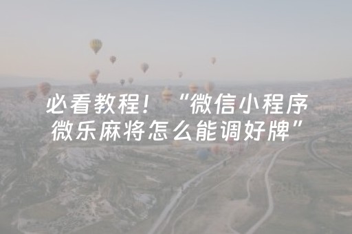 必看教程！“微信小程序微乐麻将怎么能调好牌”（详细辅助教程）-哔哩哔哩