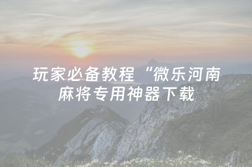 玩家必备教程“微乐河南麻将专用神器下载（专用辅牌神器免安装）