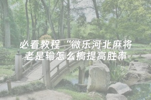 必看教程“微乐河北麻将老是输怎么搞提高胜率（专用辅牌神器免安装）