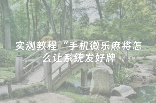 实测教程“手机微乐麻将怎么让系统发好牌（专用辅牌神器免安装）