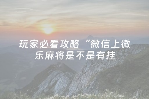 玩家必看攻略“微信上微乐麻将是不是有挂（助赢神器通用版）