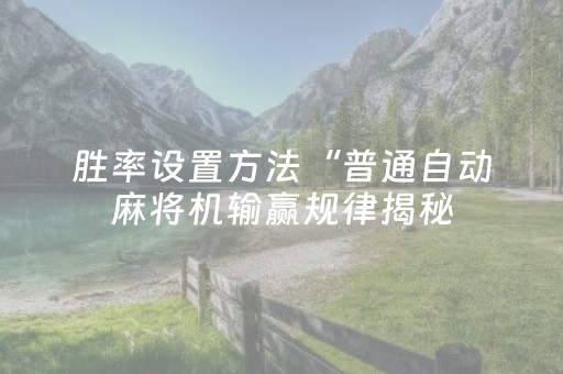 胜率设置方法“普通自动麻将机输赢规律揭秘（助赢神器通用版）