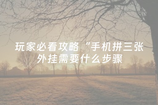 玩家必看攻略“手机拼三张外挂需要什么步骤（助赢神器通用版）