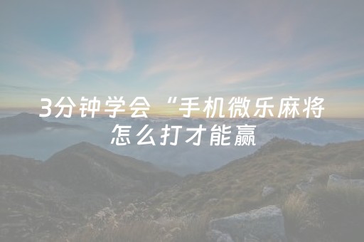 3分钟学会“手机微乐麻将怎么打才能赢（助赢神器通用版）