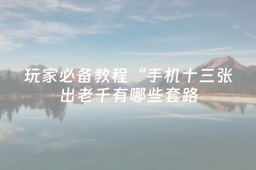 玩家必备教程“手机十三张出老千有哪些套路（助赢神器通用版）